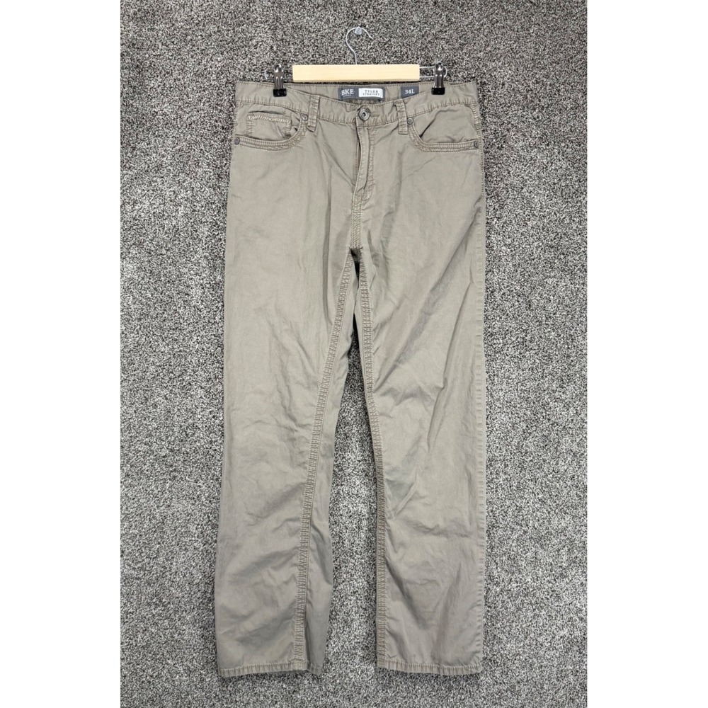 BKE Casuals Tyler Straight Pants Mens 34L (34/33) Khaki 5-Pocket Cotton Stretch